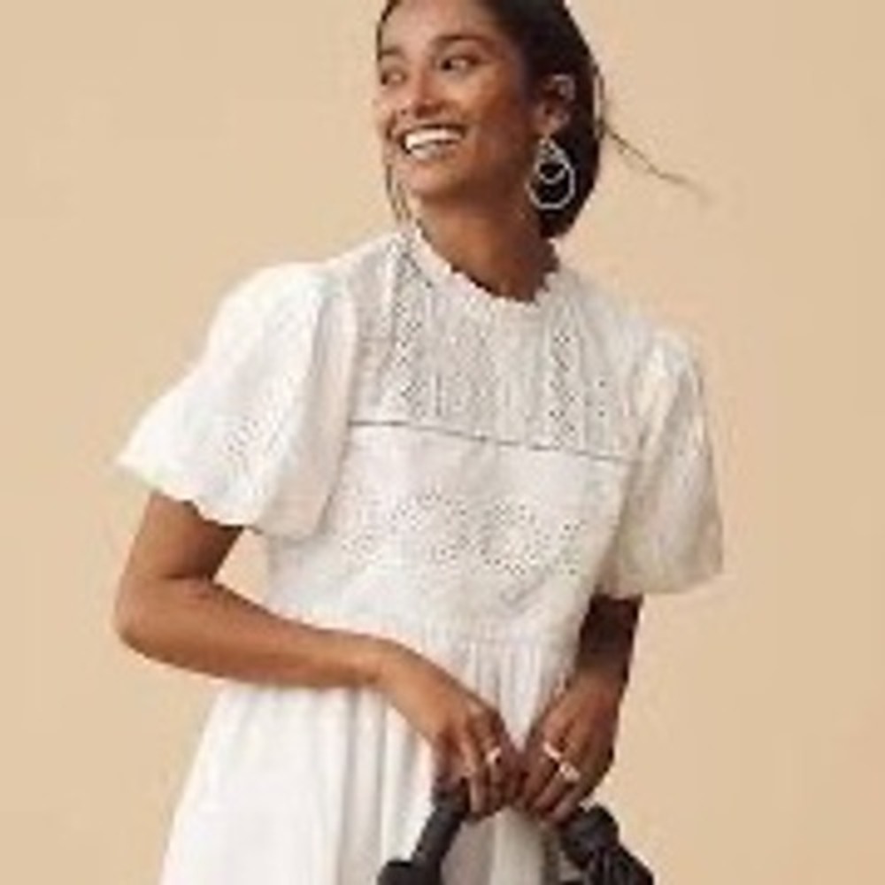 Anthropologie Dress Womens Medium White Excellent Eyelet Babydoll Boho Chic